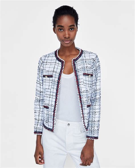 zara chanel style jacket|zara boucle jackets for women.